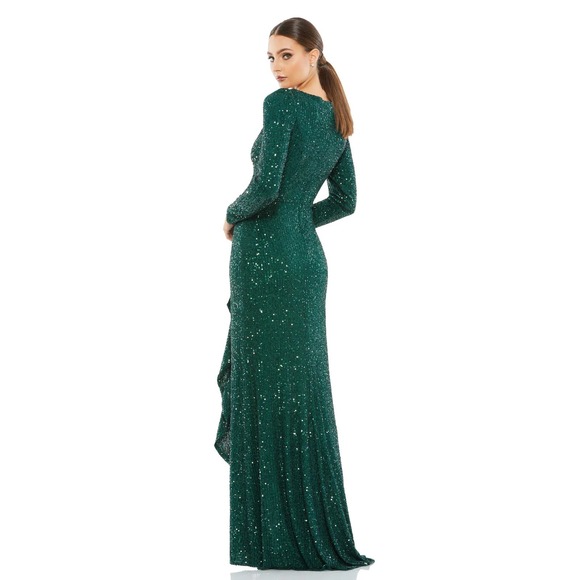 NWT IEENA FOR MAC DUGGAL 26395 Sequin Wrap Long Sleeve Evening Gown 12 - Picture 2 of 9